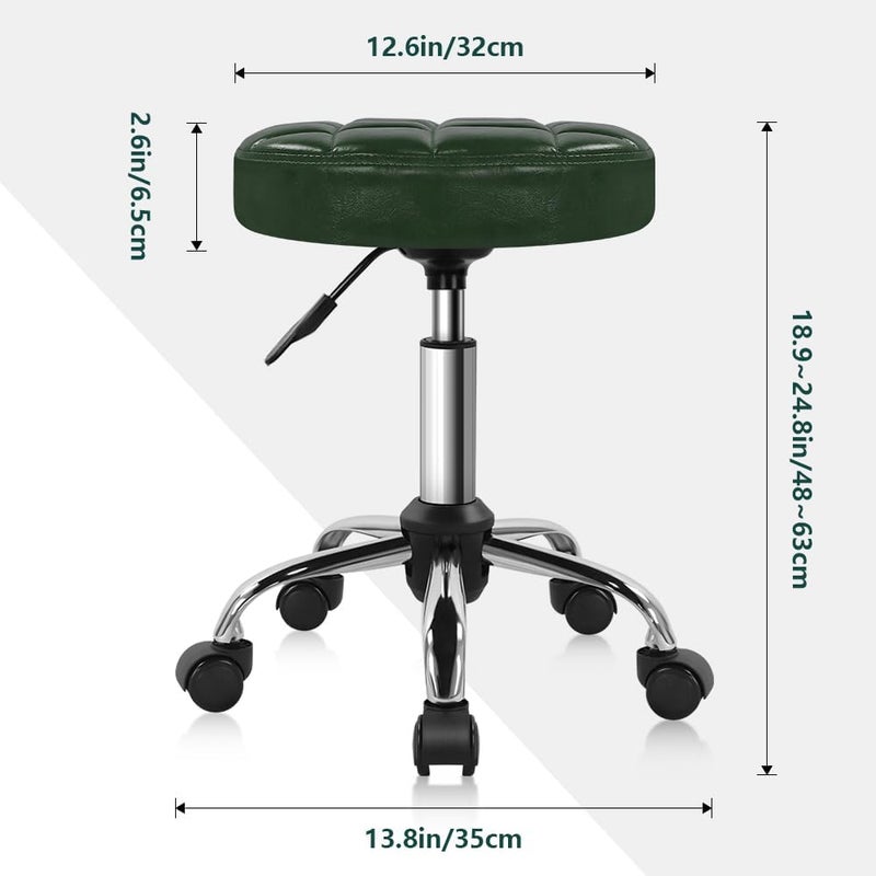 BFTOU Classic Swivel Stool with Wheel for Salon Work Home SPA Shop Height-Adjustable and Cost-Effective Rolling Stool Chair Small (Green) - Image 2
